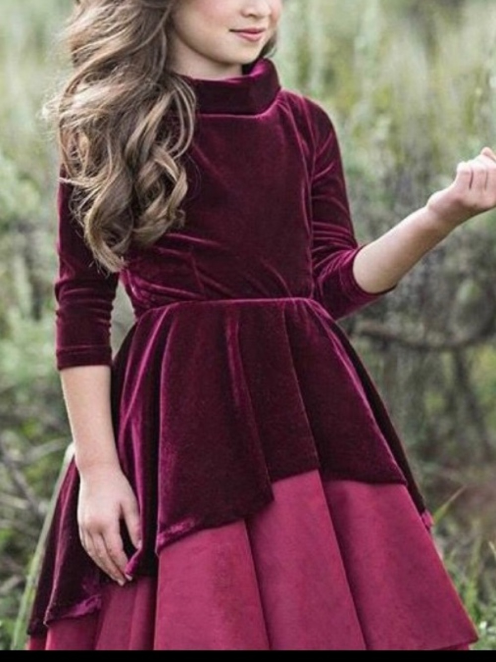 Burgundy Velvet Tiered Tulle Dress